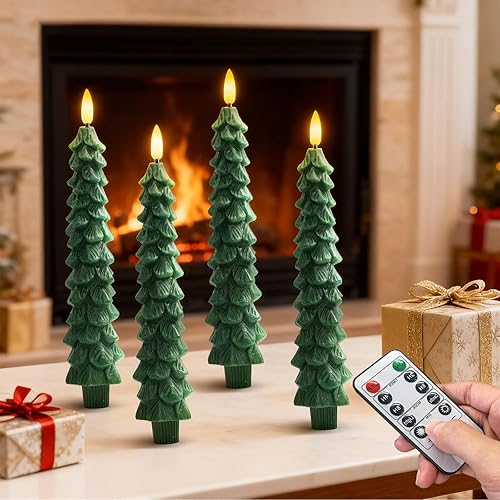 Velas LED sin llama para árbol de Navidad, 4 unidades, con control remoto y temporizador, luz 3D, llama parpadeante para decoración del hogar de