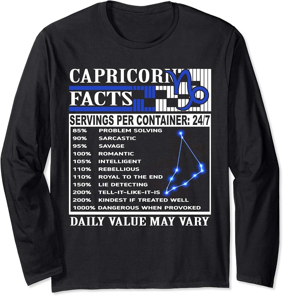 Capricorn Facts Birthday Design Funny Capricorn Zodiac Long Sleeve T-Shirt