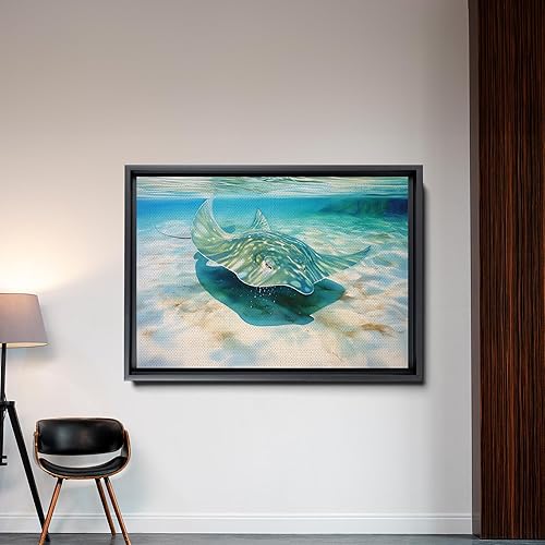 Miniatura 2 de Nautical Print on Canvas for Wall Decor, Ocean Fish Manta Ray Canvas Wall Art, Beach Print for Wall Hang, Turquoise Coastal Pictures Wall Decor,