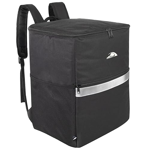 Trail maker Insulated Food Delivery Backpack with Drink Cup Holders, Pocket, Reflectors for Groceries, Dashers - Black