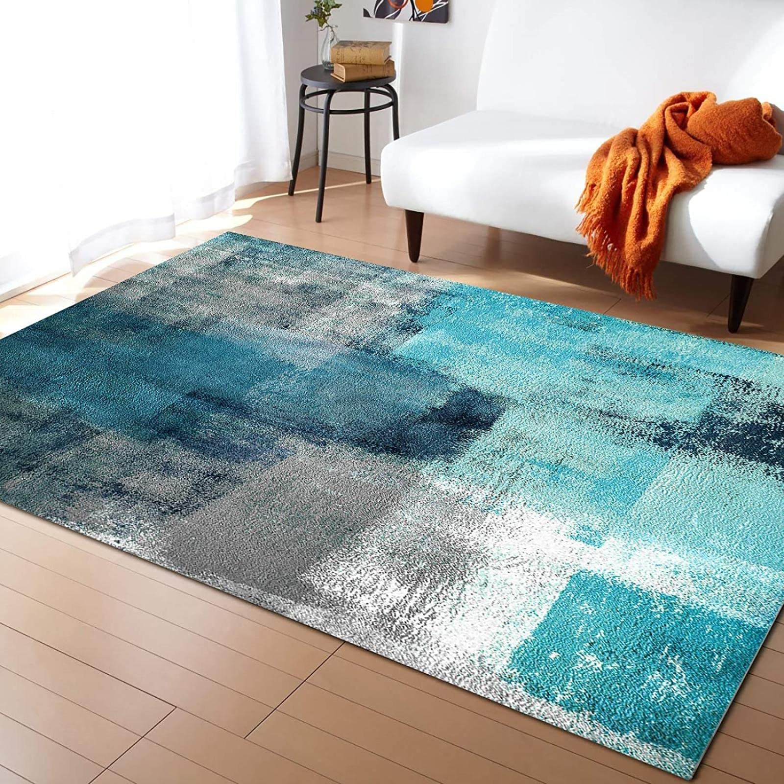 Tappeto Salotto Moderno a Turchese E Grigio Teal Graffiti Arte Astratta, 140 x 200 cm Tappeti Antiscivolo, Tappetone Antimacchia - per Decor del Pavimento del Soggiorno