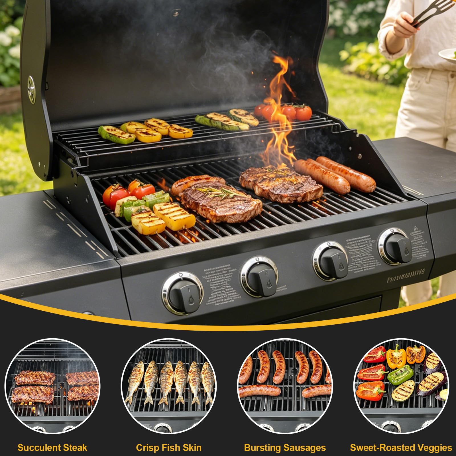 GFTIME 41,9 x 54,6 cm Emaillierter Gusseisen Grillrost Ersatz für Tepro Toronto, Aktiva Angular, EL Fuego Montreal, Taino Hero XL Holzkohle Grill, Gusseisen Grill Rost Ersatz, 2 Stück Grillzubehör
