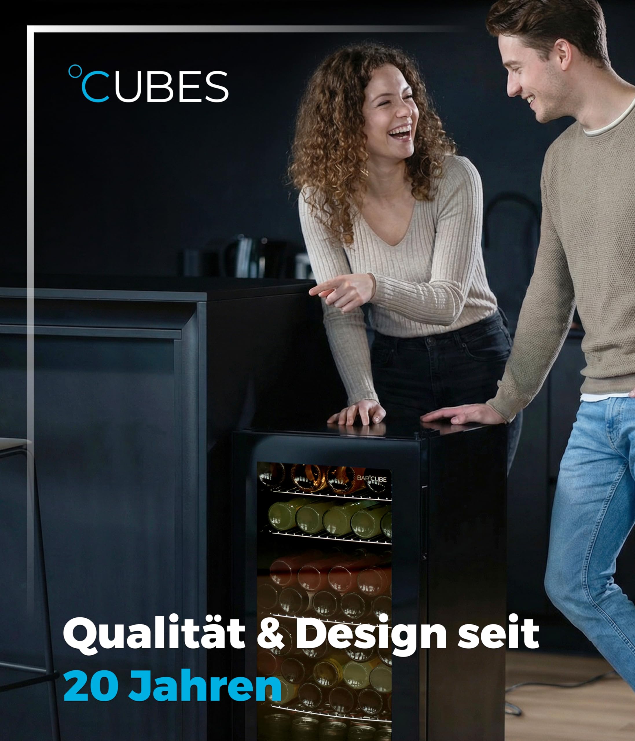 °CUBES BAR°CUBE 90L Getränkekühlschrank mit Glastür LED leiser Mini-Kühlschrank für Dosen Flaschen 4 Ablagen Schwarz