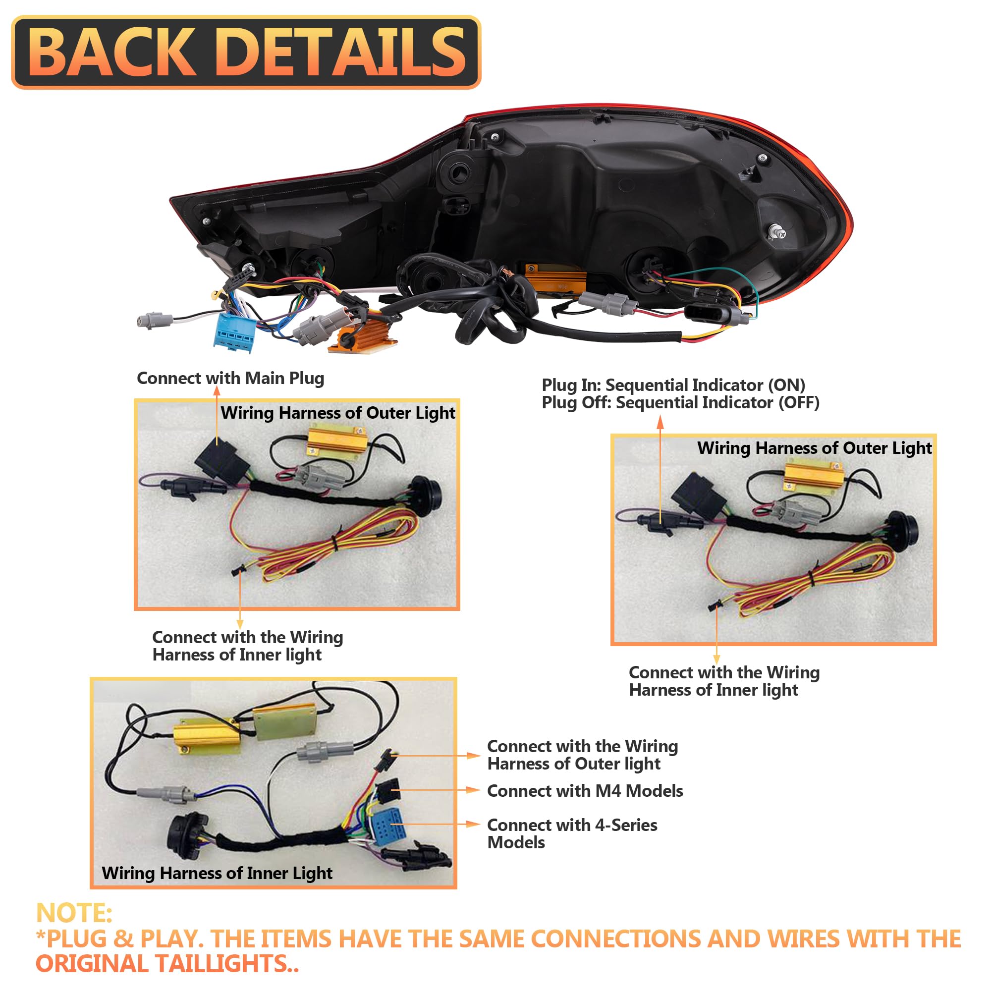 VLAND Fari posteriori LED per M4 GTS F82 F83, Serie 4 F32 F33 F36 Coupé Cabriolet 2014-2020, Con luci diurne dinamiche e indicatori di direzione - Nero