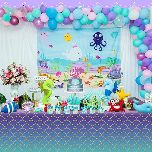 Miniatura 6 de 12 manteles de sirena para fiestas de cumpleaños, manteles de sirena, desechables, de plástico, para niñas, recuerdos de fiesta de cumpleaños con