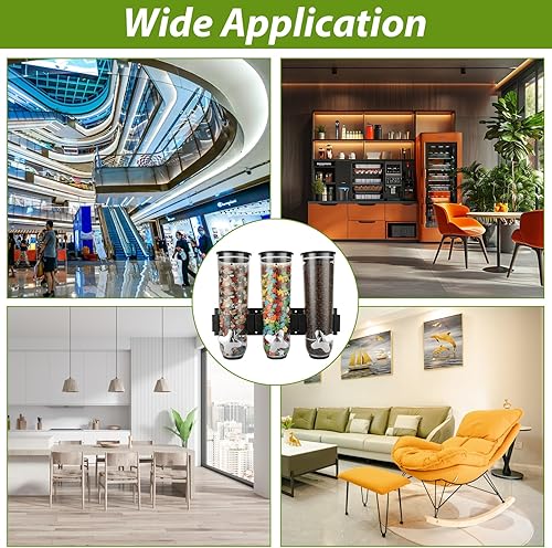 Miniatura 6 de JMIATRY Dispensador triple de cereales para montar en la pared con 3 tazas, dispensador de dulces de pared montado en la pared, grandes