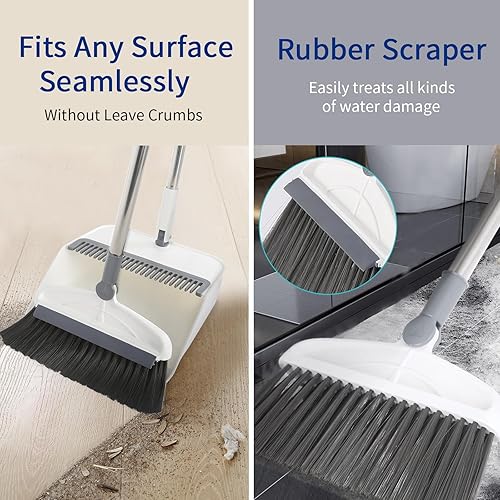 Miniatura 3 de Juego combinado de escoba con recogedor, escoba 2 en 1 y recogedor con mango largo, escoba vertical giratoria de 180 con cepillo y sartenes ligeras