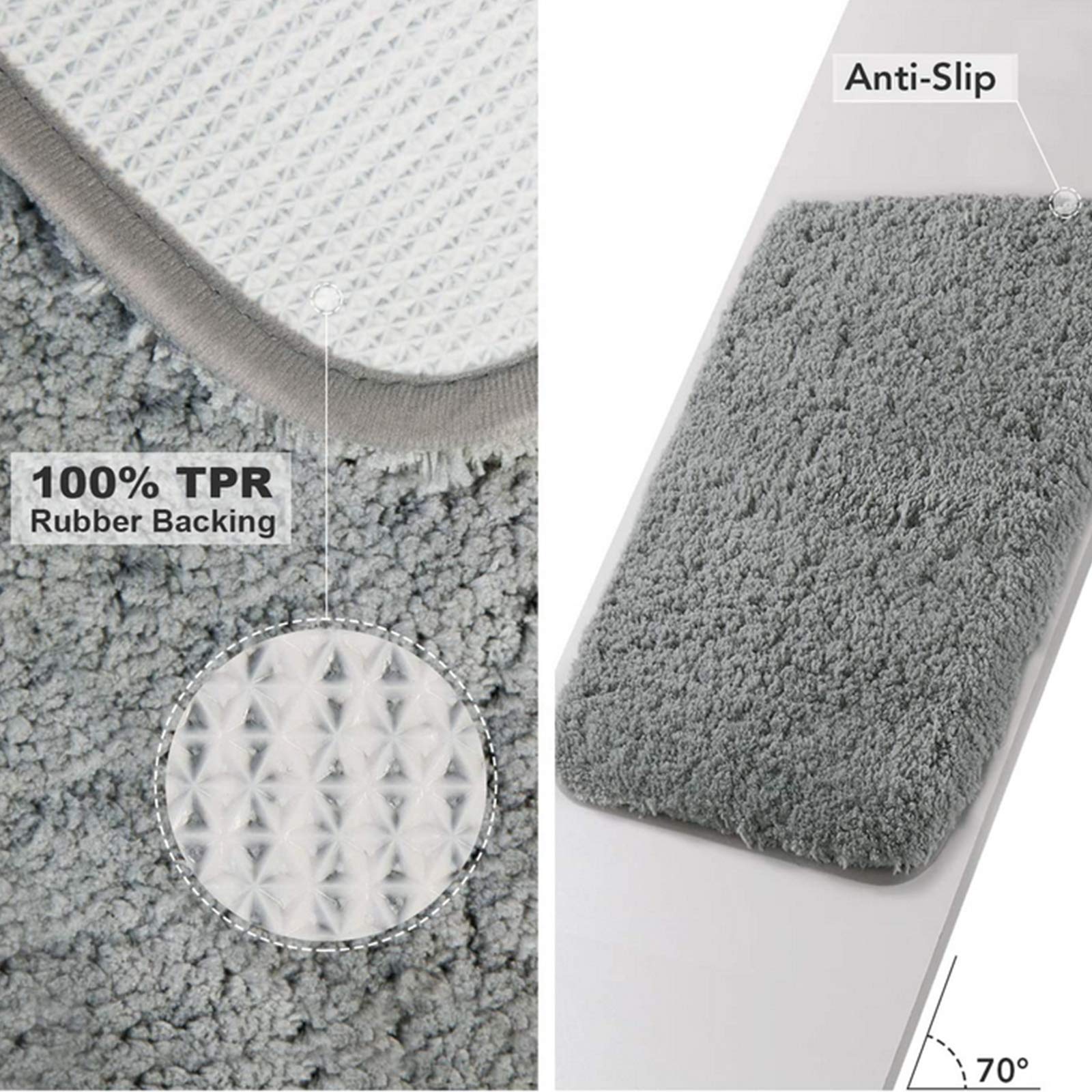 Thickened Anti-Slip Bathroom Carpet Mat - 16"x24", Machine Washable, Super Soft & Absorbent, Gray/White