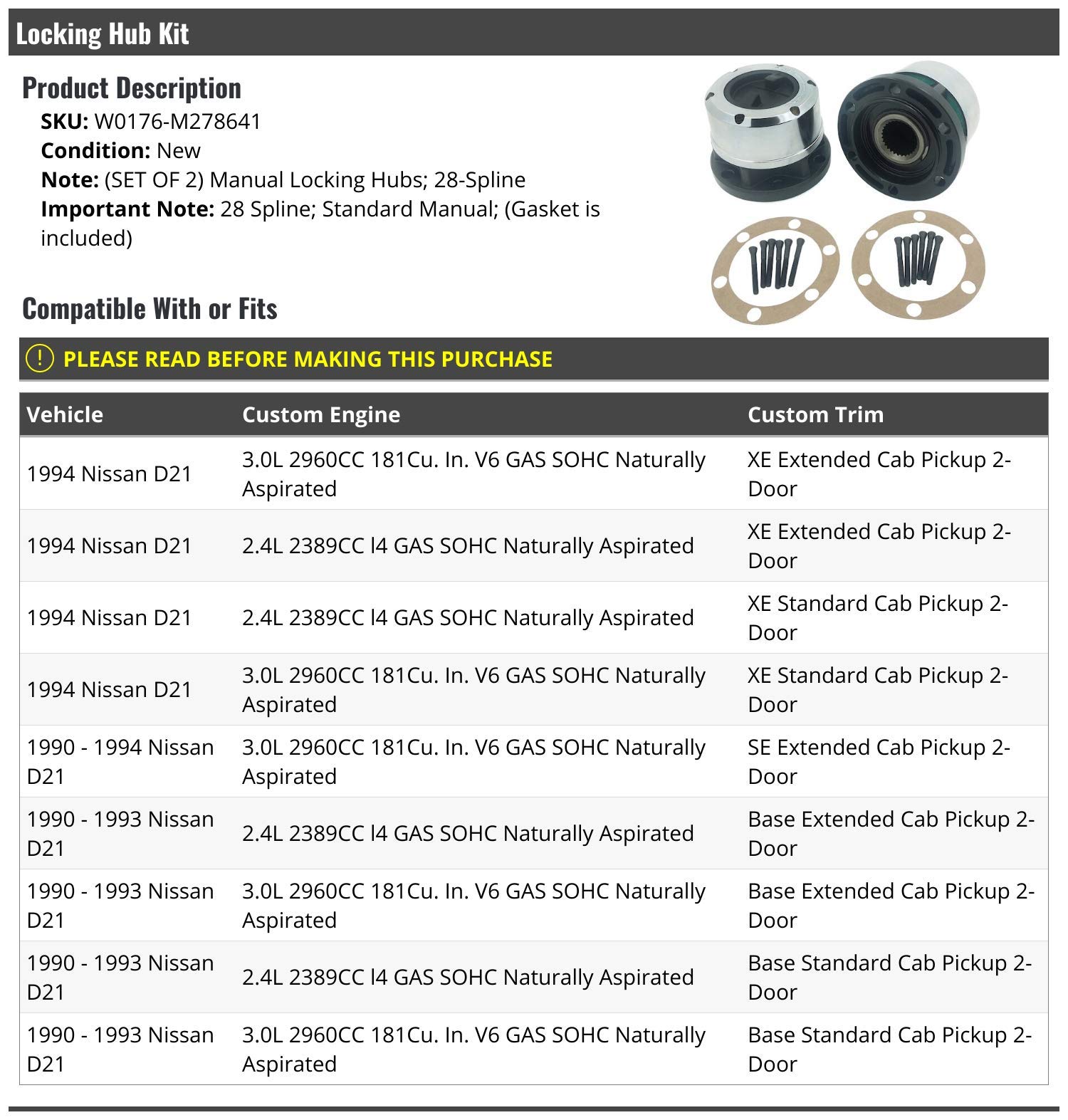 Amazon.com: Standard Manual Locking Hub Kit (28 Spline) with