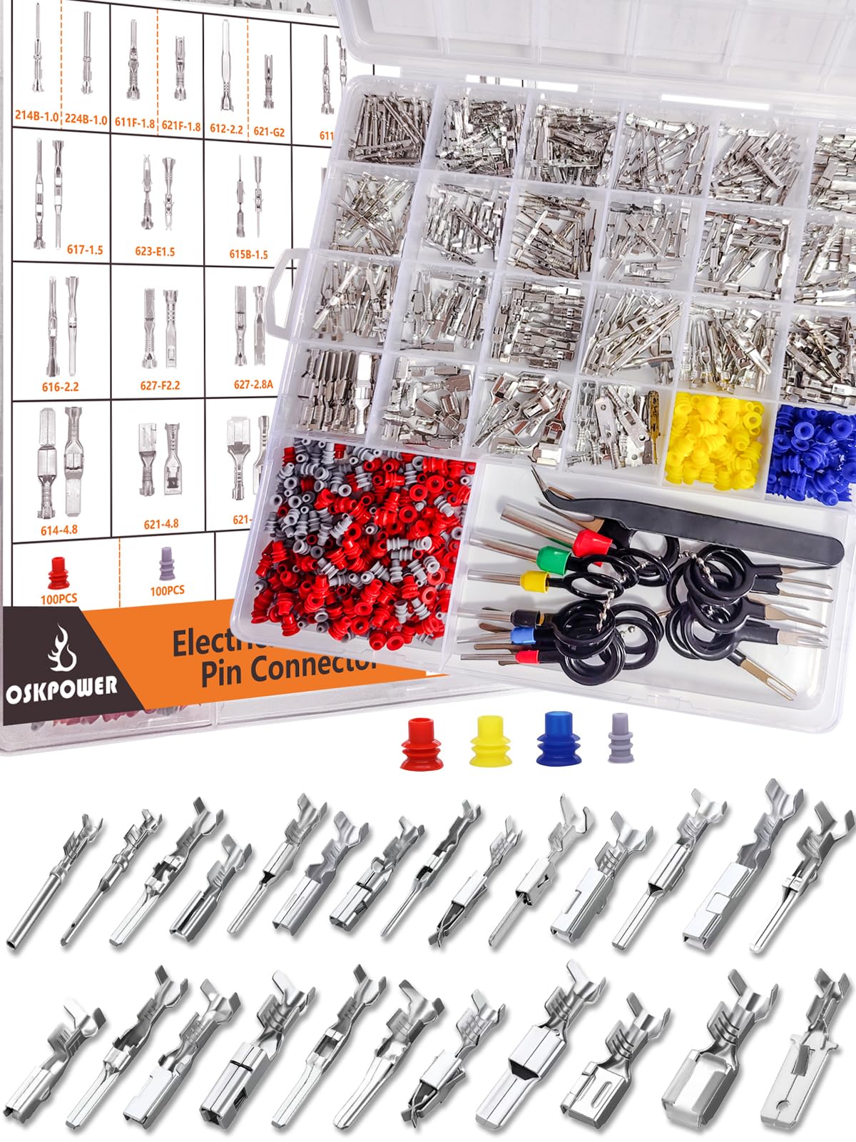 25Types Car Electrical Wire Terminal Pin Connector Kit - Oskpower 660Pcs Automotive Electric Crimp Connectors 1/1.5/1.8/2.2/2.8/3.5/4.8/6.3mm Auto Terminals Male Female Pins Non-Insulated Plug Removal