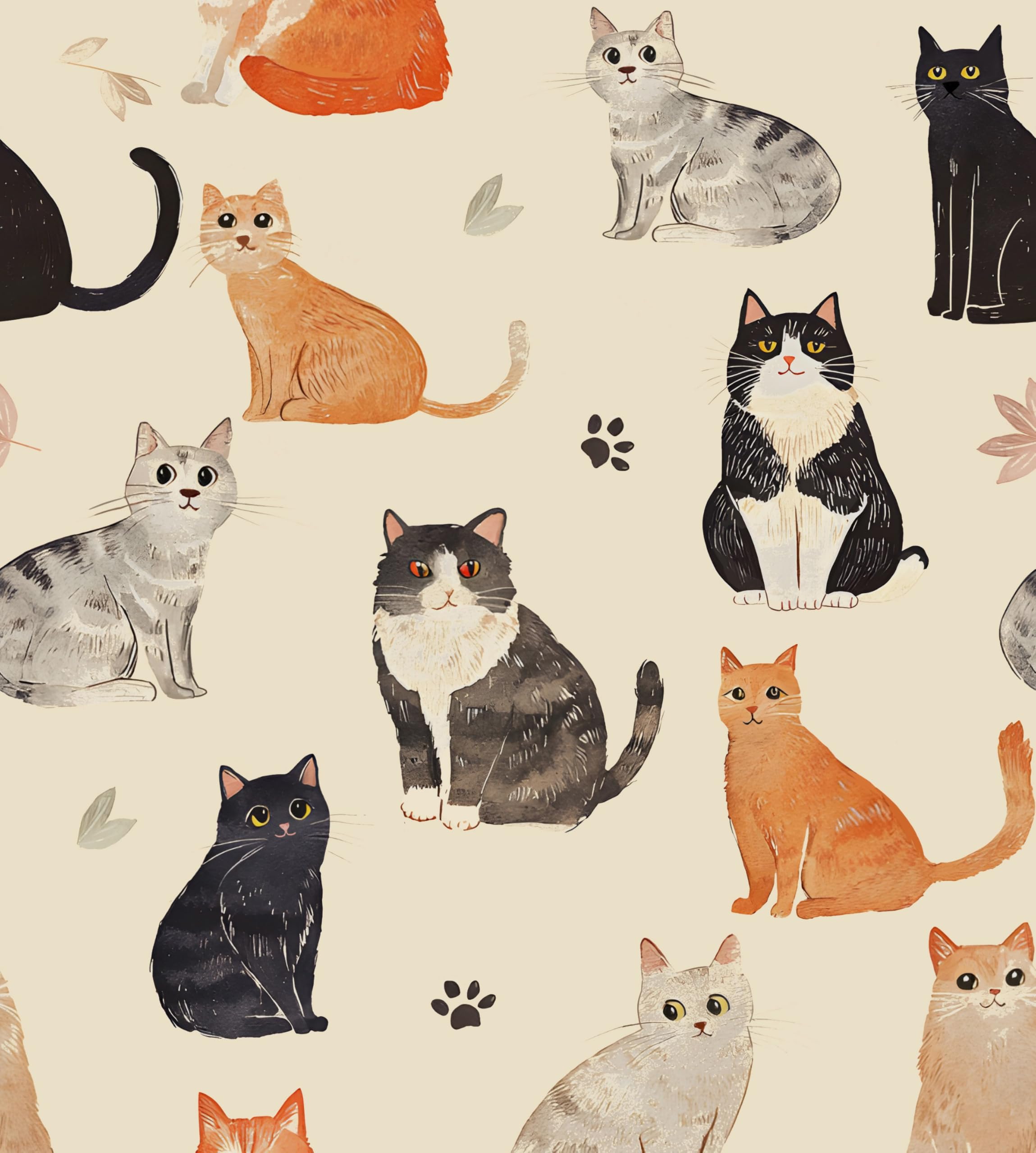 Cat Wallpaper Peel and Stick Vintage Beige Animal Contact Paper