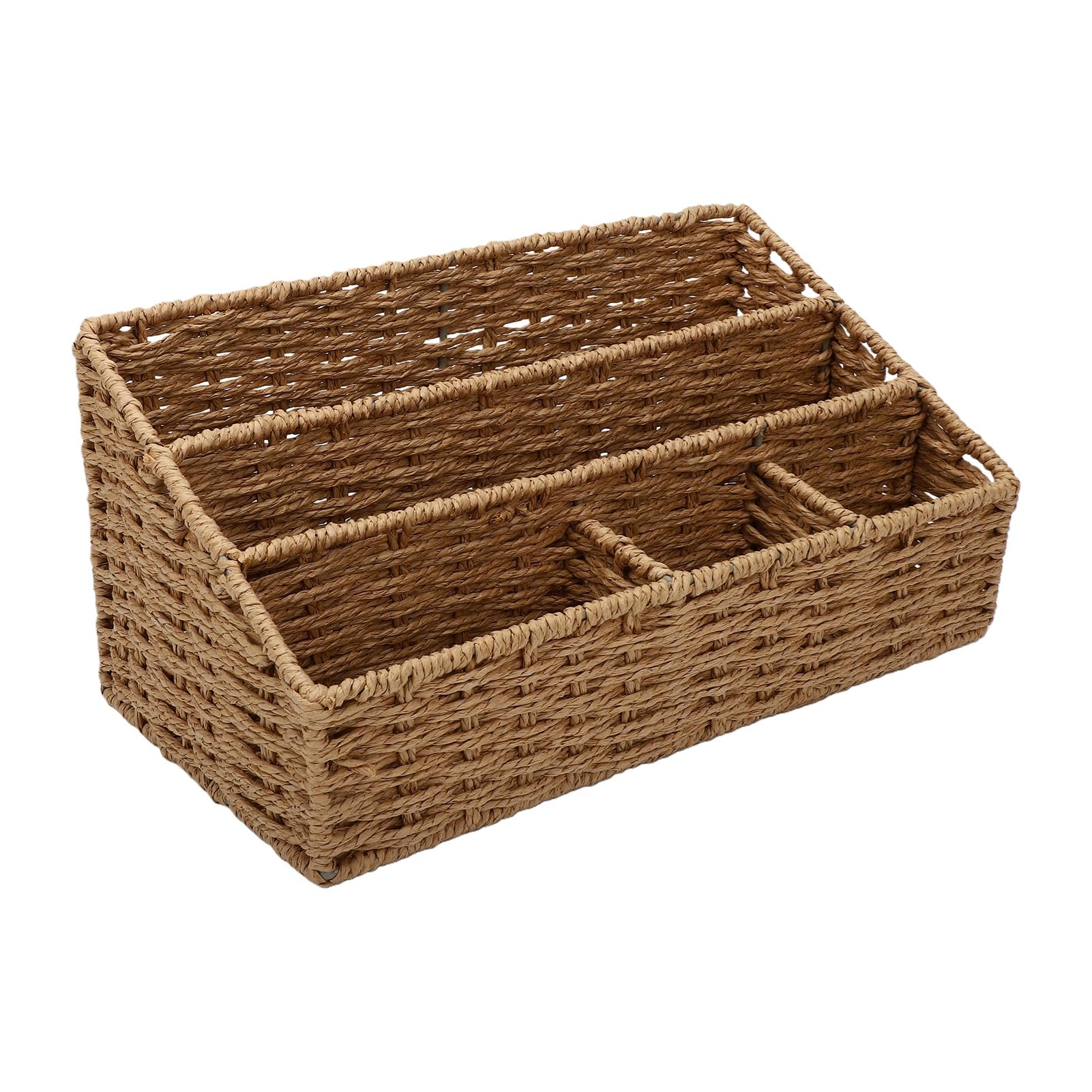 Jectse Organizador de Escritorio de Malla para Documentos, Archivero, 2 | Natural Rattan Desk Organizer with Iron Frame for Office Supplies, Letter Tray, Paper Rope Storage Caddy