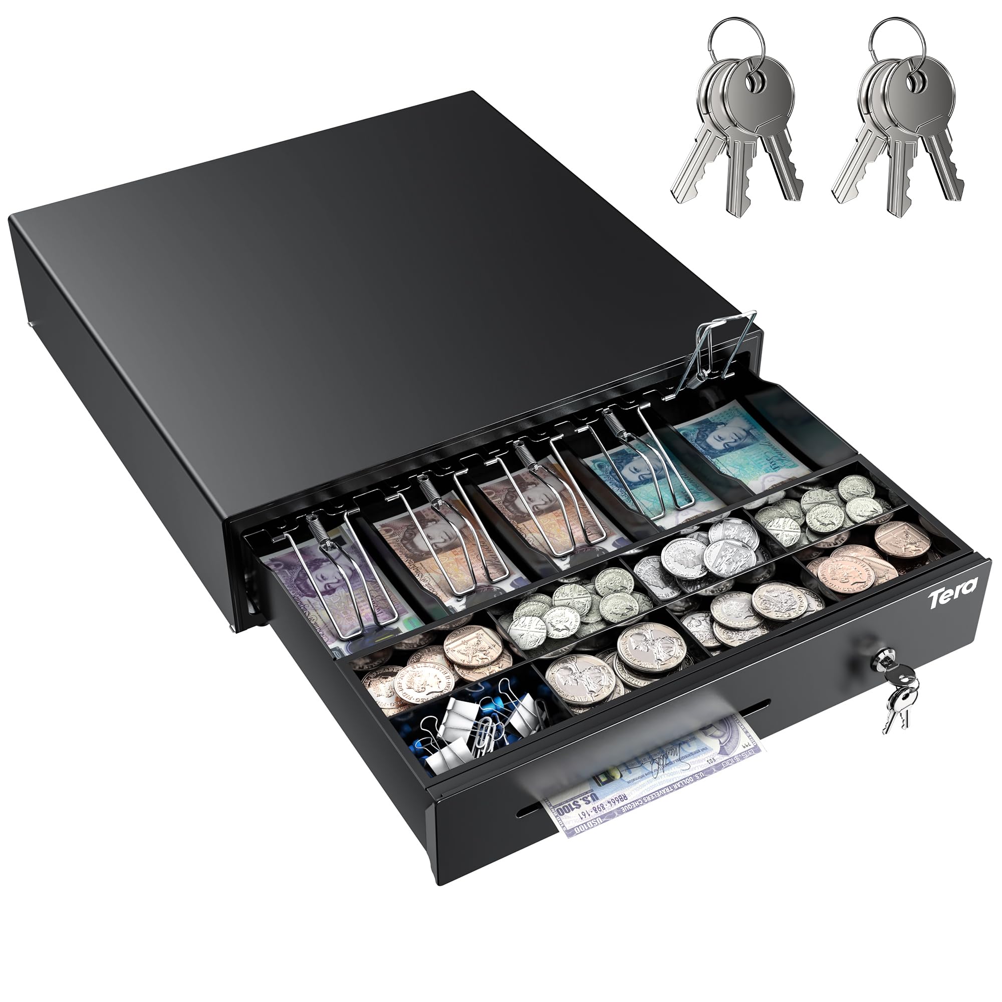 Tera Cash Drawer Till Register 16 Inch 5 Bill 8 Coin 415 x 415 x 115 mm