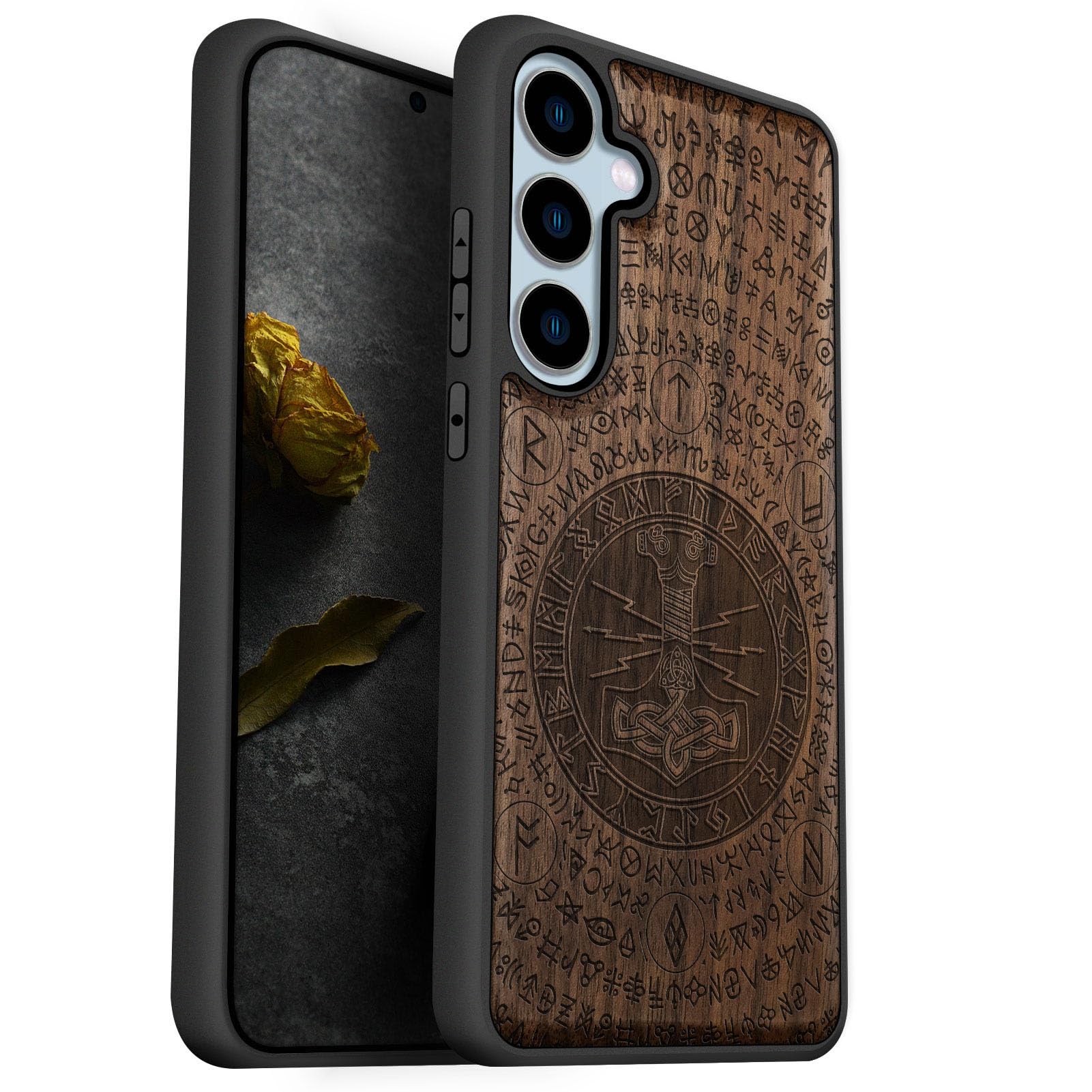 Carveit Wood Case for Galaxy S24 FE Case [Natural Wood & Black Soft TPU] Shockproof Protective Cover Unique Wooden Design Compatible with S24 FE (
