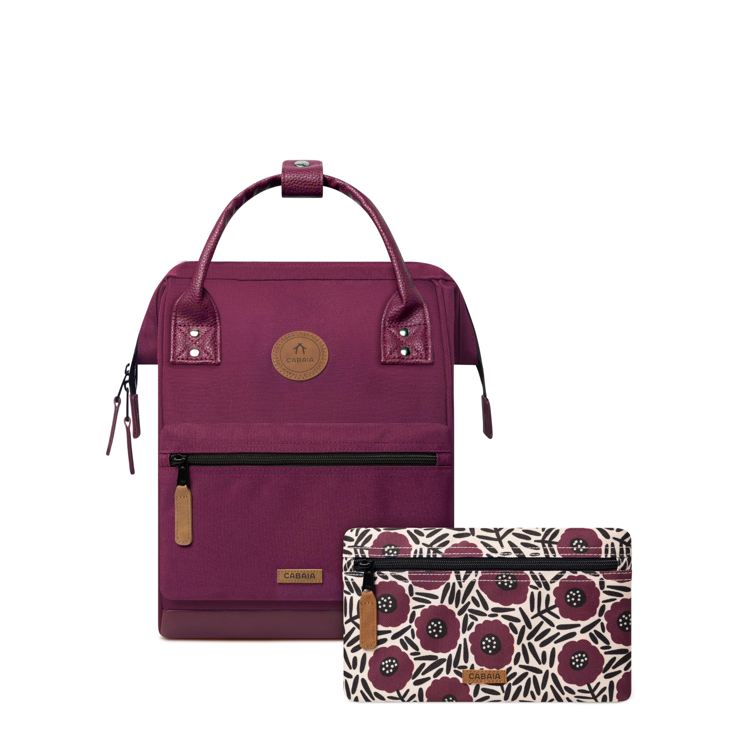 Cabaïa - Zaino Adventurer - Idrorepellente - scomparto per PC fino a 15" - 2 tasche intercambiabili - Vegan certificato - Zaino da viaggio, lavoro e scuola - Rosso