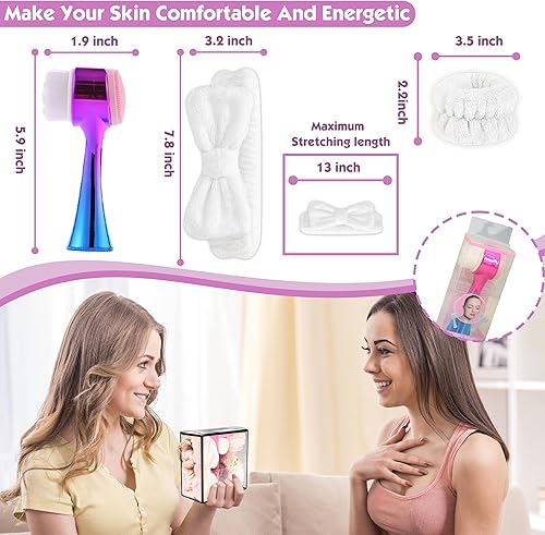 Miniatura 6 de Cepillo de limpieza facial 2 en 1 cepillo de limpieza facial de doble cara con cerdas suaves para exfoliación profunda de poros, maquillaje de