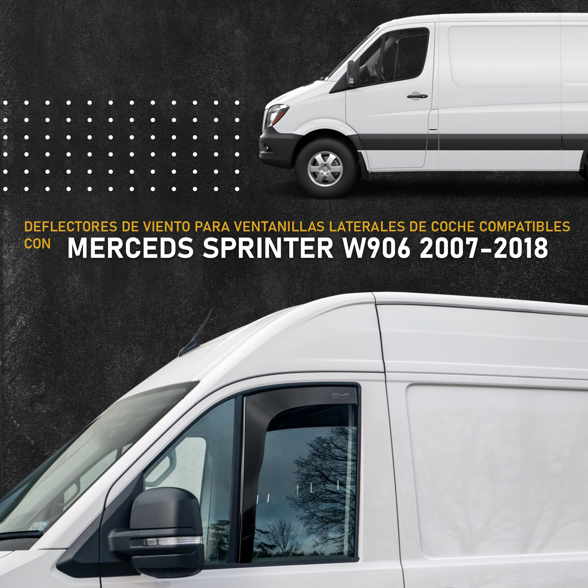 HEKO - Compatible con Mercedes Sprinter W906 2007-2018 Deflectores Para Ventanas Laterales; Delanteros; Dos Piezas; Deflectores de Aire Antilluvia, Oscurecidos, Aerodinámicos; Montaje Rápido