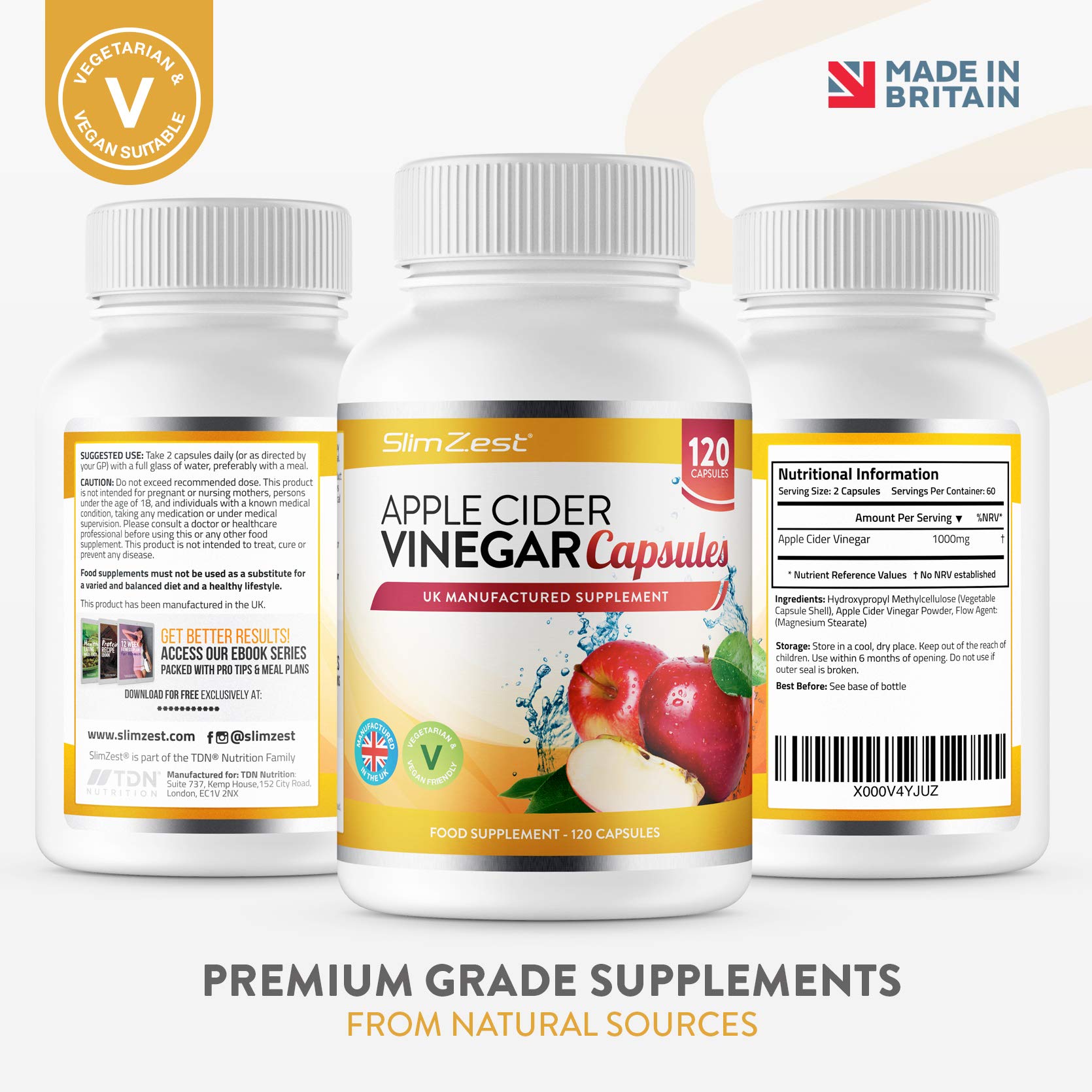 Apple Cider Vinegar 120 Capsules 1000mg Daily Dosage Premium