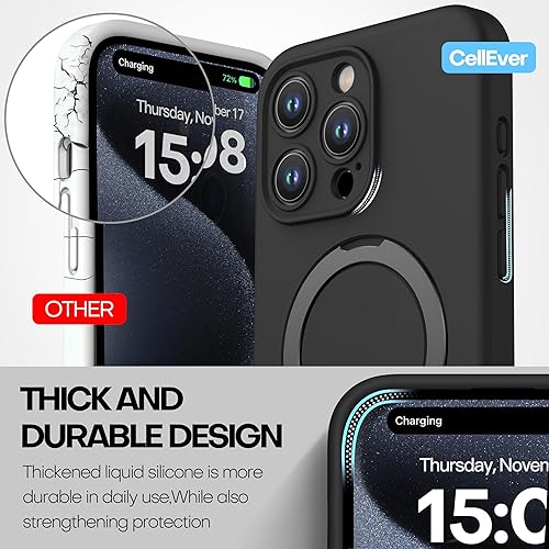 Miniatura 5 de CellEver Funda de silicona magnética compatible con iPhone 15 Pro Max protección de cámara protección de grado militar compatible con MagSafe a