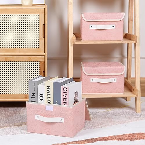 Miniatura 7 de Bonitas cajas de almacenamiento con tapas, cajas de almacenamiento decorativas lavables, canastas de almacenamiento plegables con tapa rosa, cubos