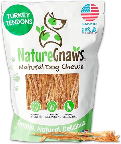 Nature Gnaws - Tendones de pavo para perros - Golosinas masticables naturales de primera calidad - Delicioso aperitivo de recompensa para perros