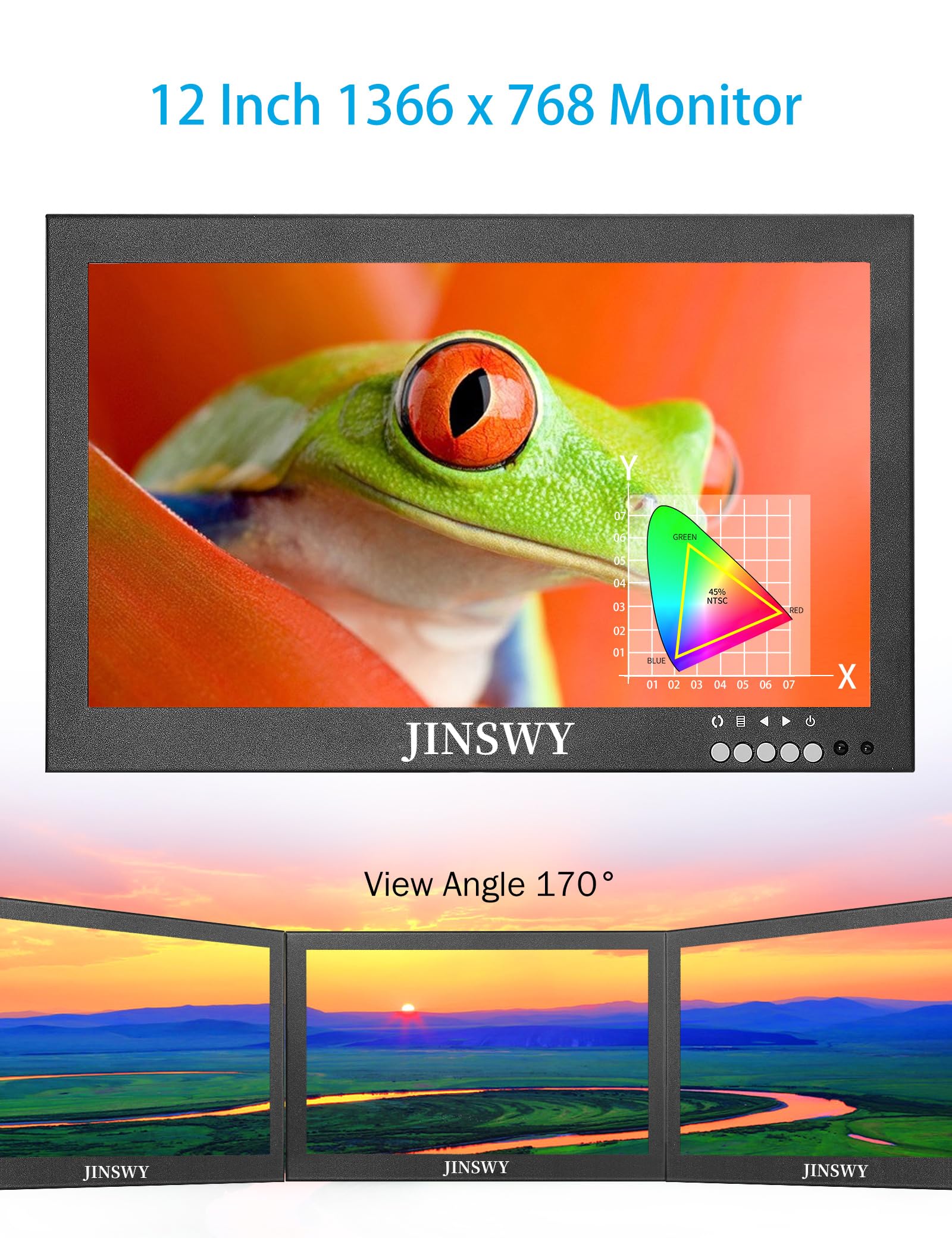 Mini monitor di sicurezza da 12 pollici, IPS 1366 x 768 in metallo, ingresso HDMI/VGA/AV/BNC/USB, altoparlanti e telecomando integrati, per sorveglianza CCTV e sistemi di sicurezza