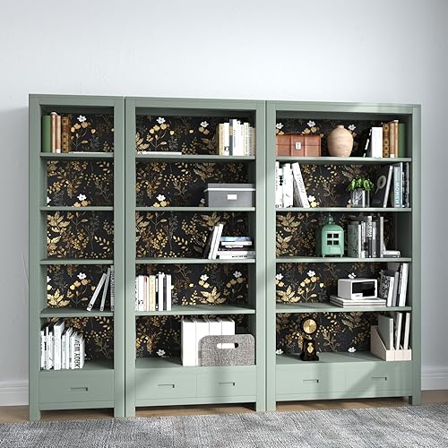 Miniatura 7 de Papel tapiz floral negro para despegar y pegar, papel tapiz de hojas de oro, papel de contacto para gabinetes, papel de pared autoadhesivo