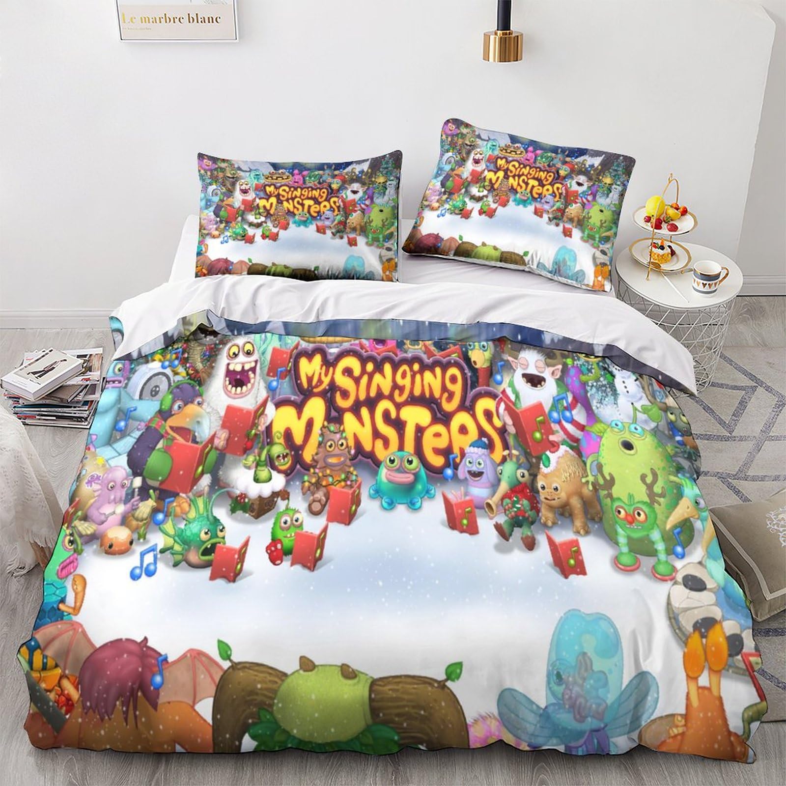 BYTUGI My Singing Monsters Bedding Set 3D Duvet Cover Set for Kids Boys Girls Print Comforter Cover Microfiber Quilt Cover with Zipper Closure And Pillowcases 3Pcs Double(200x200cm)