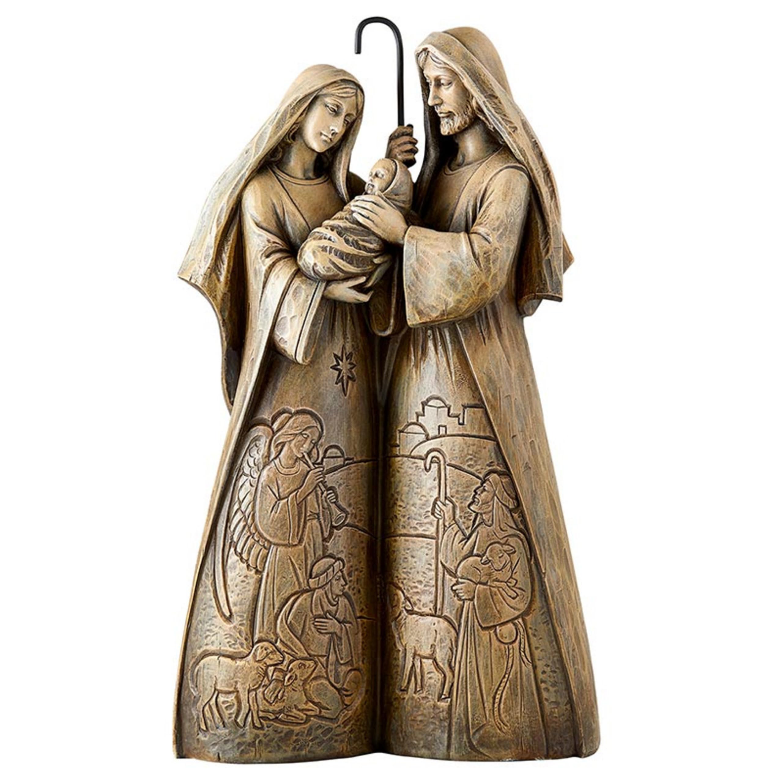 Autom Holy Family Bethlehem Avalon Gallery Christmas Figurines - Carved Wood Look Joseph Mary And Jesus Tabletop Nativity Figurine, 12-Inch,
