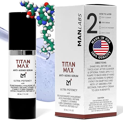 Titan MAX - Suero facial antienvejecimiento para hombres - Hidratante facial ultra potente para hombres, manchas oscuras, arrugas, líneas finas -