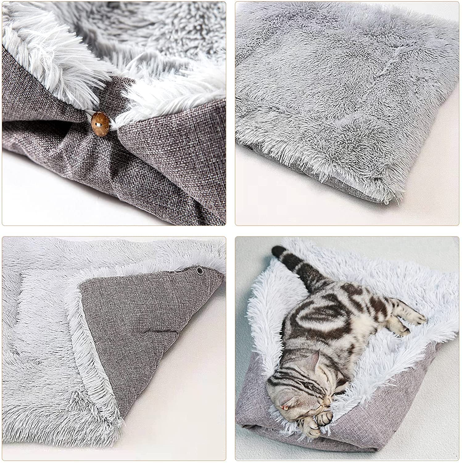 سرير حيوانات اليفة قطيفة ناعم 2 في من هاوهاو للقطط داخل المنزل، اريكة مريحة وامنة للحيوانات الاليفة 51×61 سم، رمادي