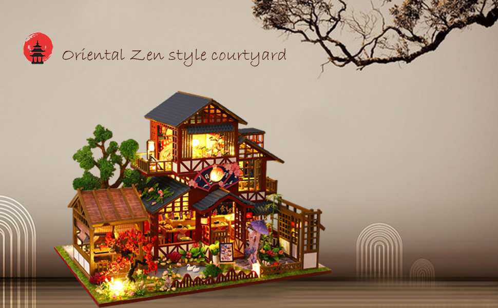 TOPBSFARNY Kit Maison De Poupée Miniature Magasin De Sushis Japonais En Bois Avec Lumières LED