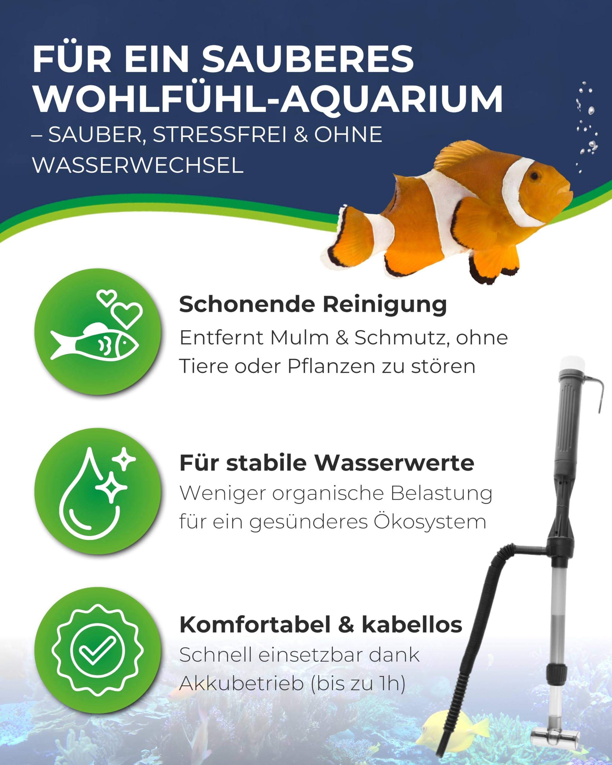 Hobby Aquaristik Perfektus Pro I Akkubetriebener Aquarien Staubsauger I Aquarium Sauger zur effizienten Entfernung von Mulm und Schmutz I elektrischer Mulmsauger mit 650 l/h Förderleistung