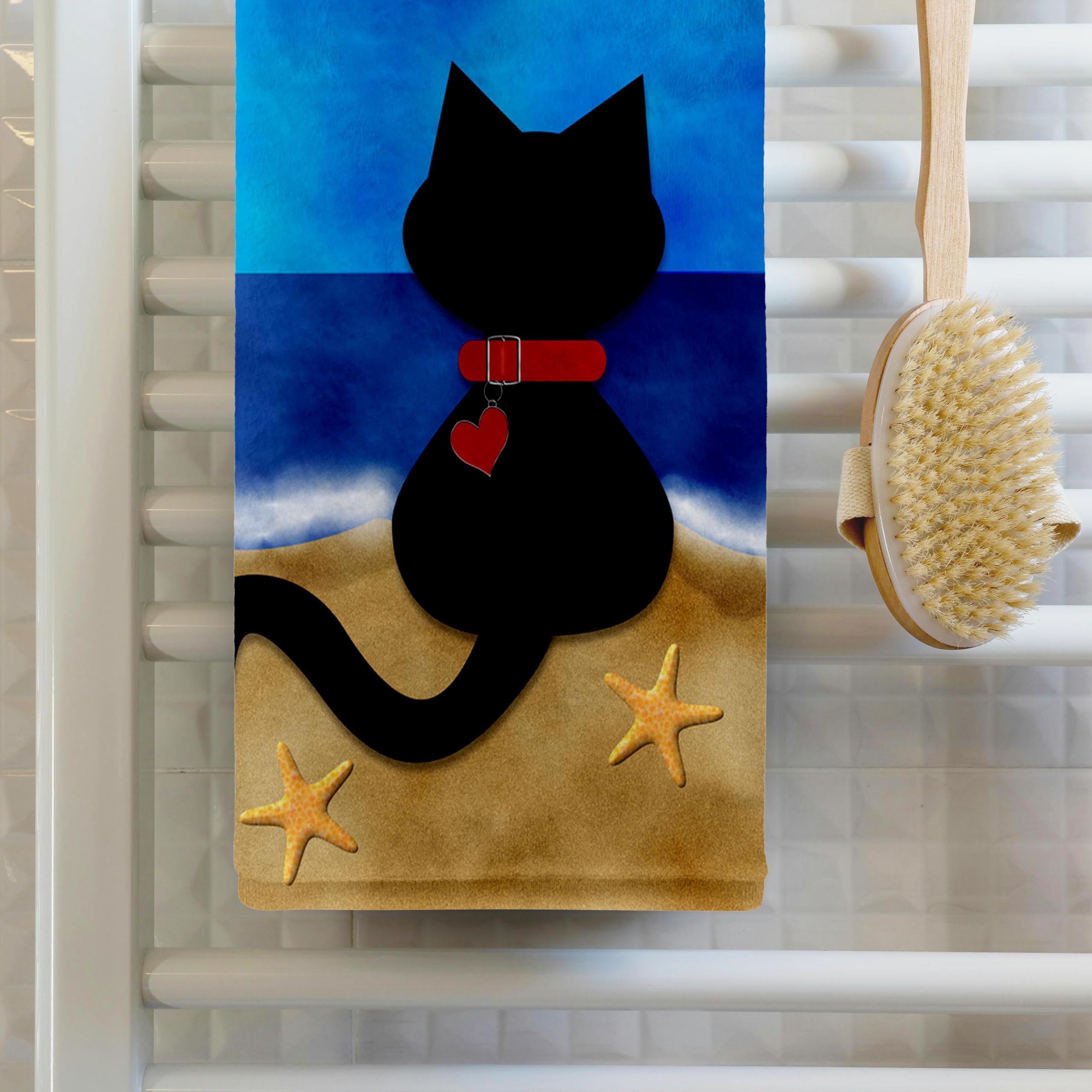 3D Rose Cute Black Kitty Cat Summer Beach Time Fun TWL_182626_1 Towel, 15
