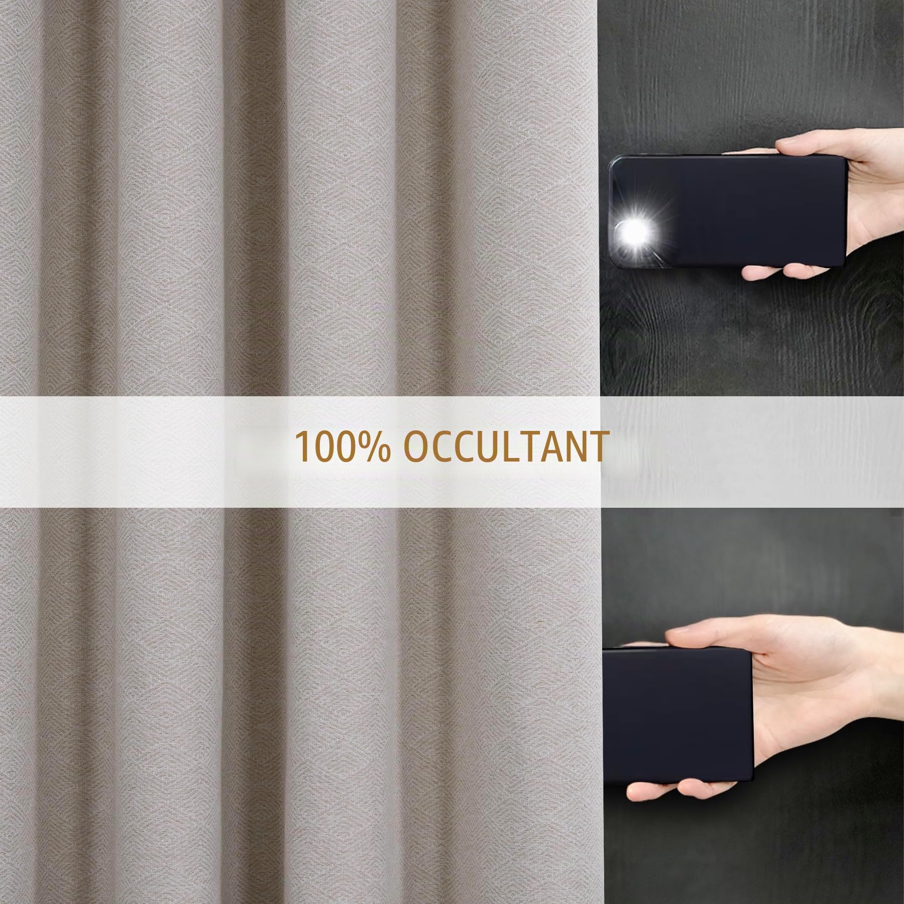 always4u 100% Occultant Rideau avec Motifs Géométriques, Faux Laine Double Rideaux Isolation Thermique avec Oeillets pour Chambre à Coucher Salon, L140xH245cm, Texturé, Beige, Lot de 2