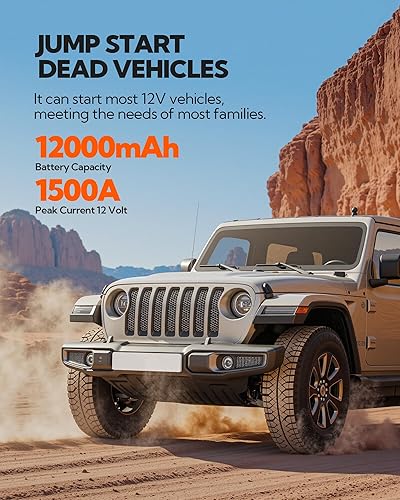 Miniatura 2 de Arrancador de batería de coche con compresor de aire, caja de batería de 44.4 Wh con inflador de neumáticos, refuerzo de salto de coche con cables