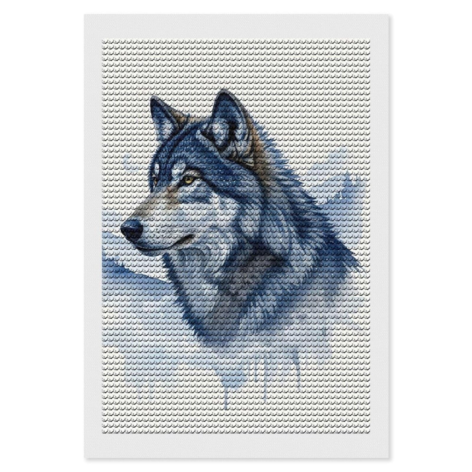 Junmoney Watercolor Wolf Portrait Diamond Painting Canvas Kit 8"x12", Adhesive Canvas, Living Room Decor, Farmhouse Decor, Winter Craft