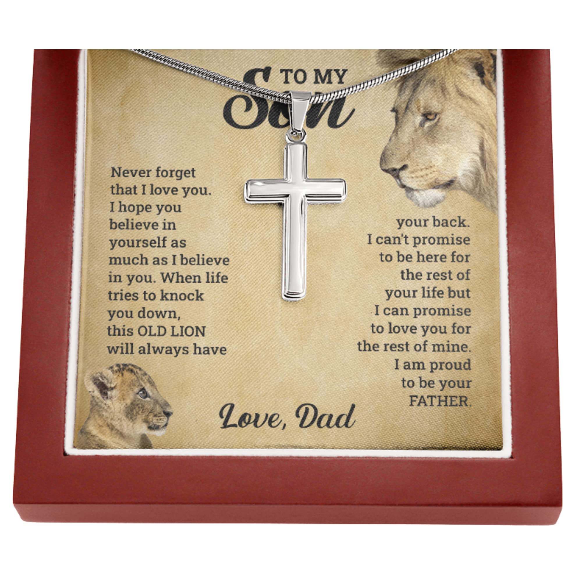 FG Family Gift Mall To My Son From Mom, Son Gifts From Mom and Dad, Mother and Son Necklace, Birthday Gift For My Son Graduation Christmas Faith Cross Necklace Present