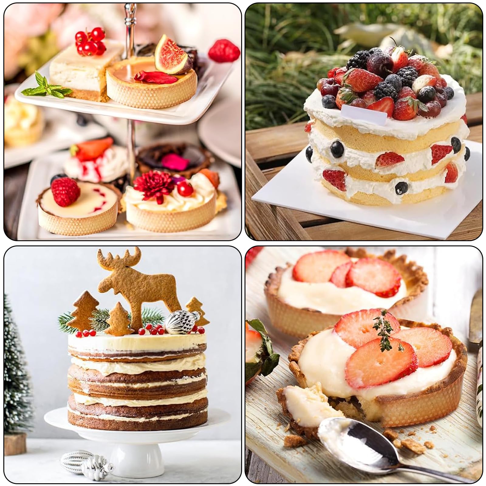 Foremki do ciast, 12 sztuk kółek deserowych, kółka do ciast o średnicy 8 cm, kółko z pianki deserowej z otworami, do robienia ciasteczek, pączków i wypieków