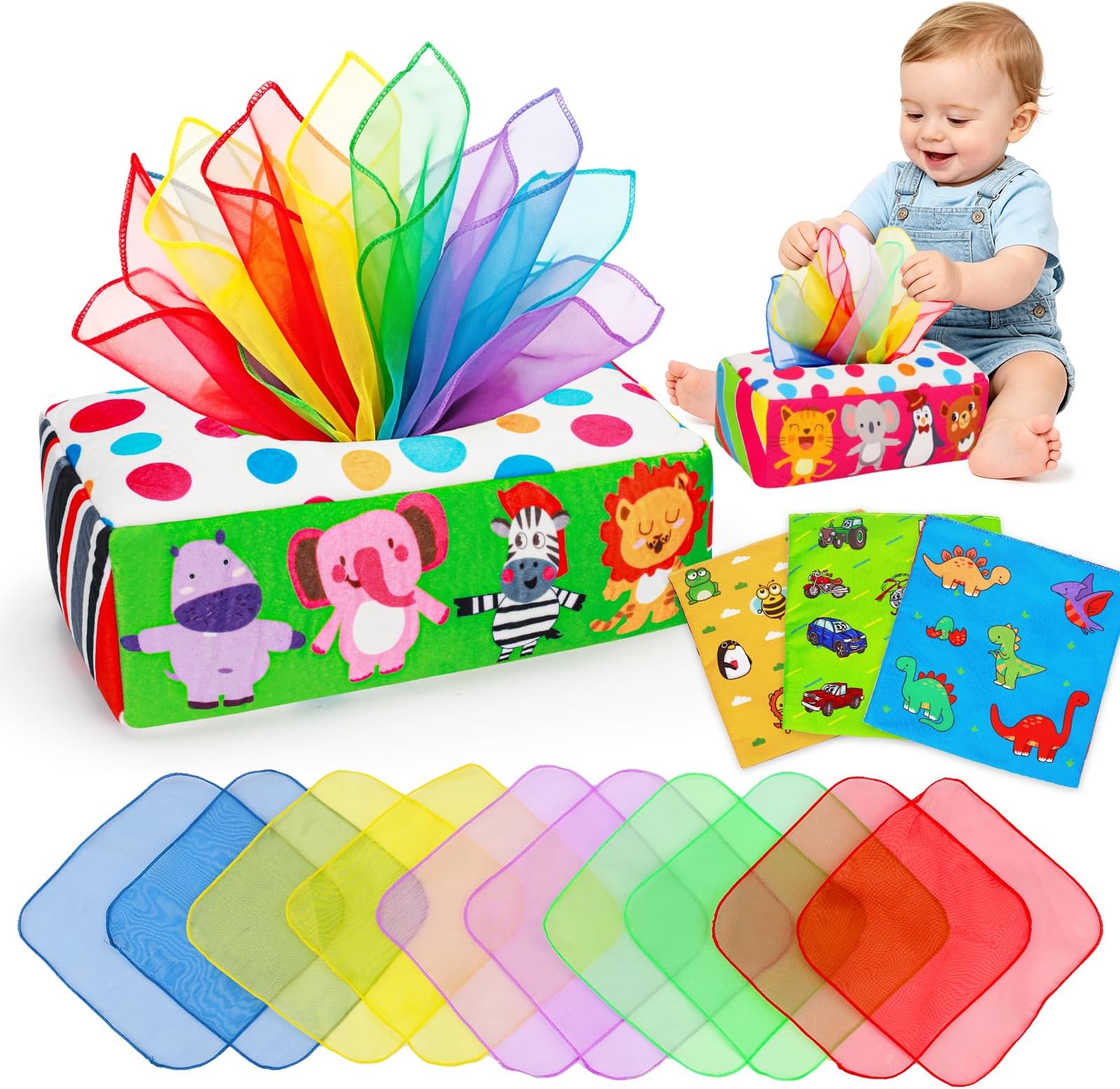 Thremhoo Baby Toys 6-12 Months, Baby Tissue Box Toy, Montessori 4 5 6 7 8 9 10 Month Old Must Haves, Kids Tissue Box Sensory Pulling Scarf Crinkle Paper Toys for 1 Year Old Boys Girls Birthday Gift