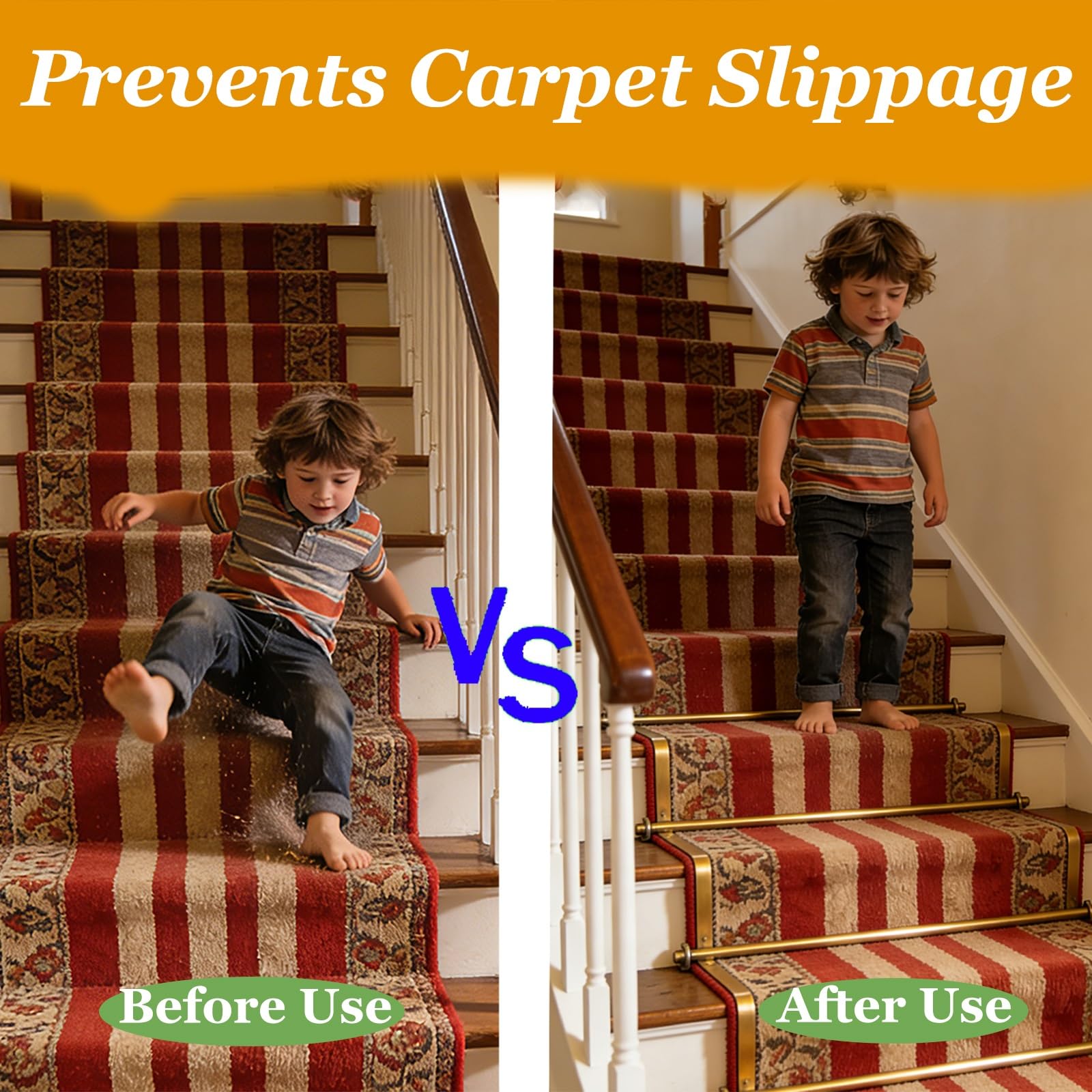 Barres de Fixation pour Tapis d'escalier, Barres en Laiton, Lot de 2 (30 po), Supports de Tapis faciles à Installer pour descentes de lit, Barres de Marche d'escalier durables, Longueurs rég