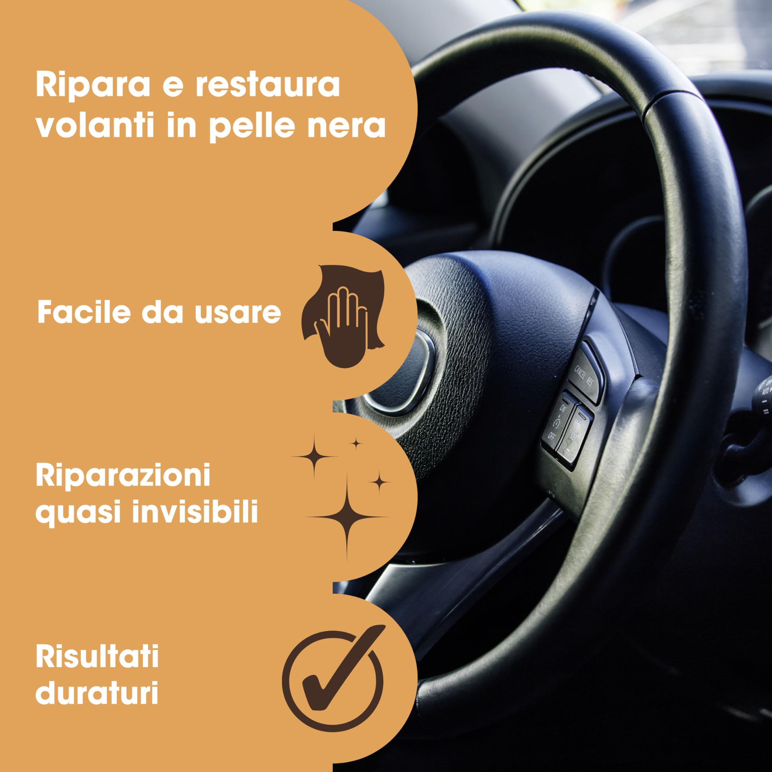 Furniture Clinic Kit di Riparazione per Volanti in Pelle (Nero) - Rimuove qualsiasi Accumulo di Grasso, Ripara Qualsiasi Danno e Ripristina il Colore di Qualsiasi Volante in Pelle Usurata
