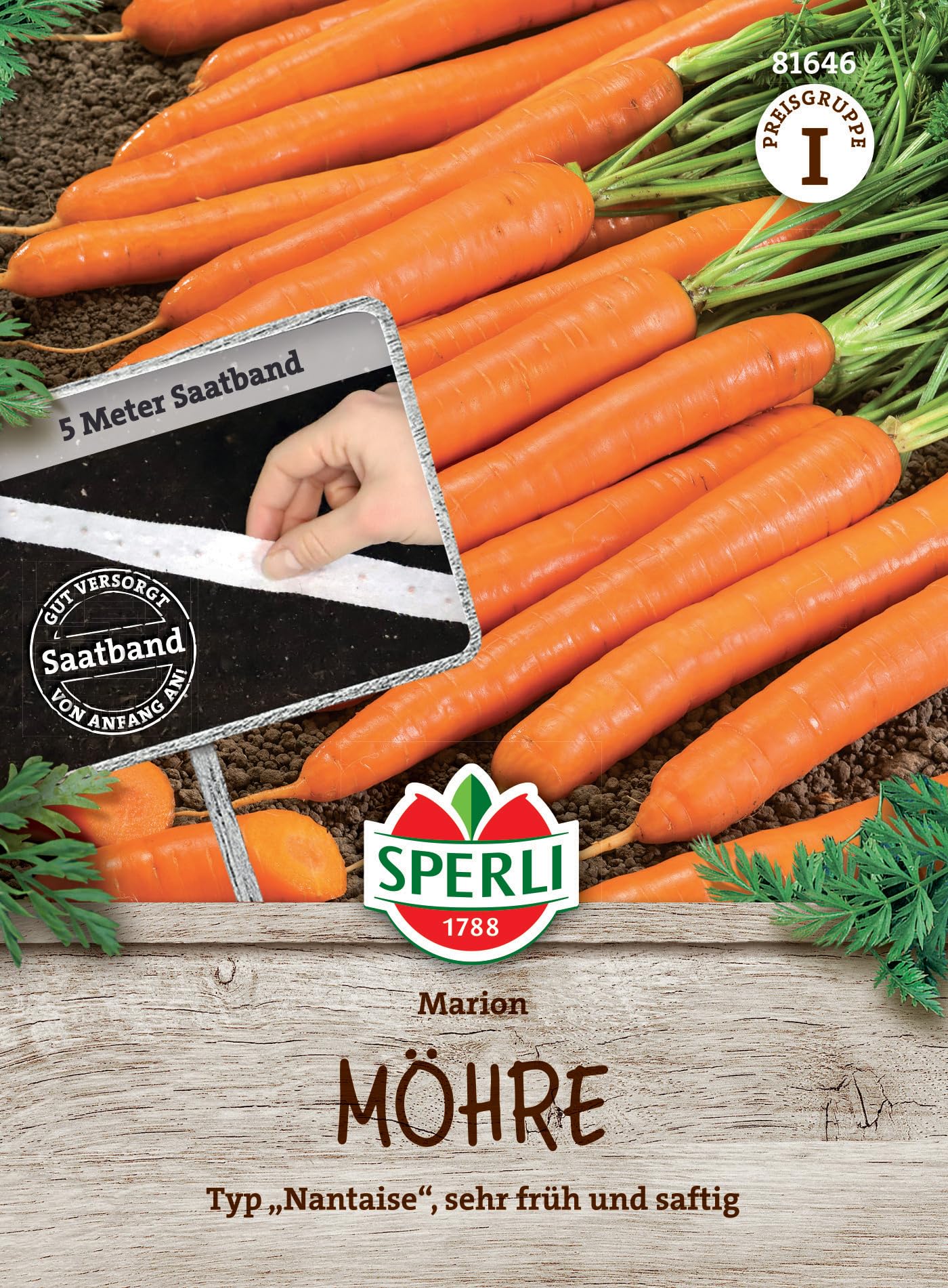 Sperli Möhrensamen Marion, F1, Saatband 81646 – Typ "Nantaise", sehr früh und saftig - Inhalt für 5 laufende Meter - Gemüsesamen, Samen Gemüse, Karotten