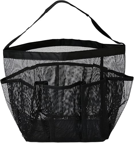 Miniatura 2 de eoocvt Organizador de ducha de malla, 8 bolsillos, de secado rápido, bolsa de aseo para baño, organizador de ducha, accesorios (negro)