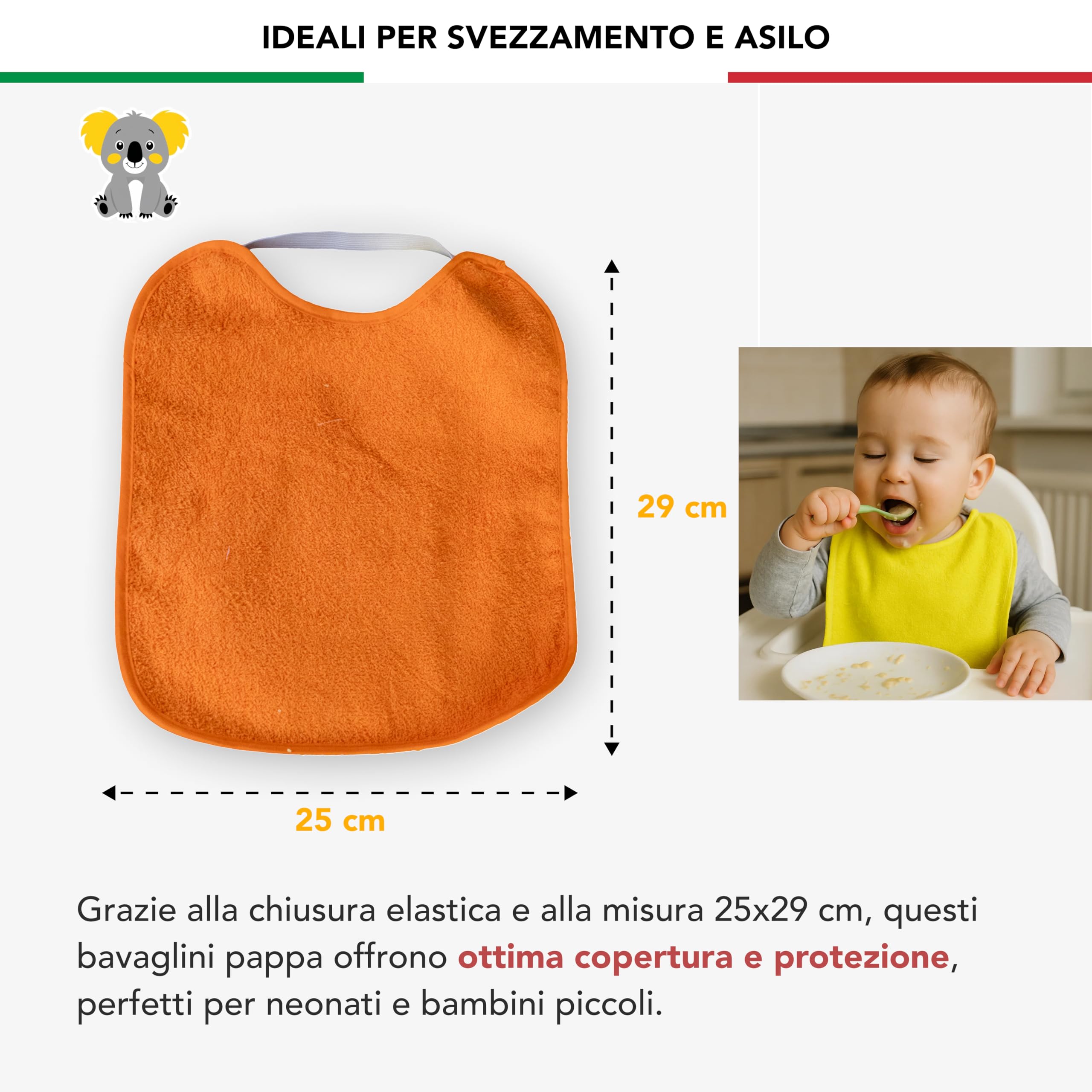 Bavaglini asilo con Elastico 5 pz Impermeabile Morbido Cotone 25x29 cm per Bambini 0-3 Anni