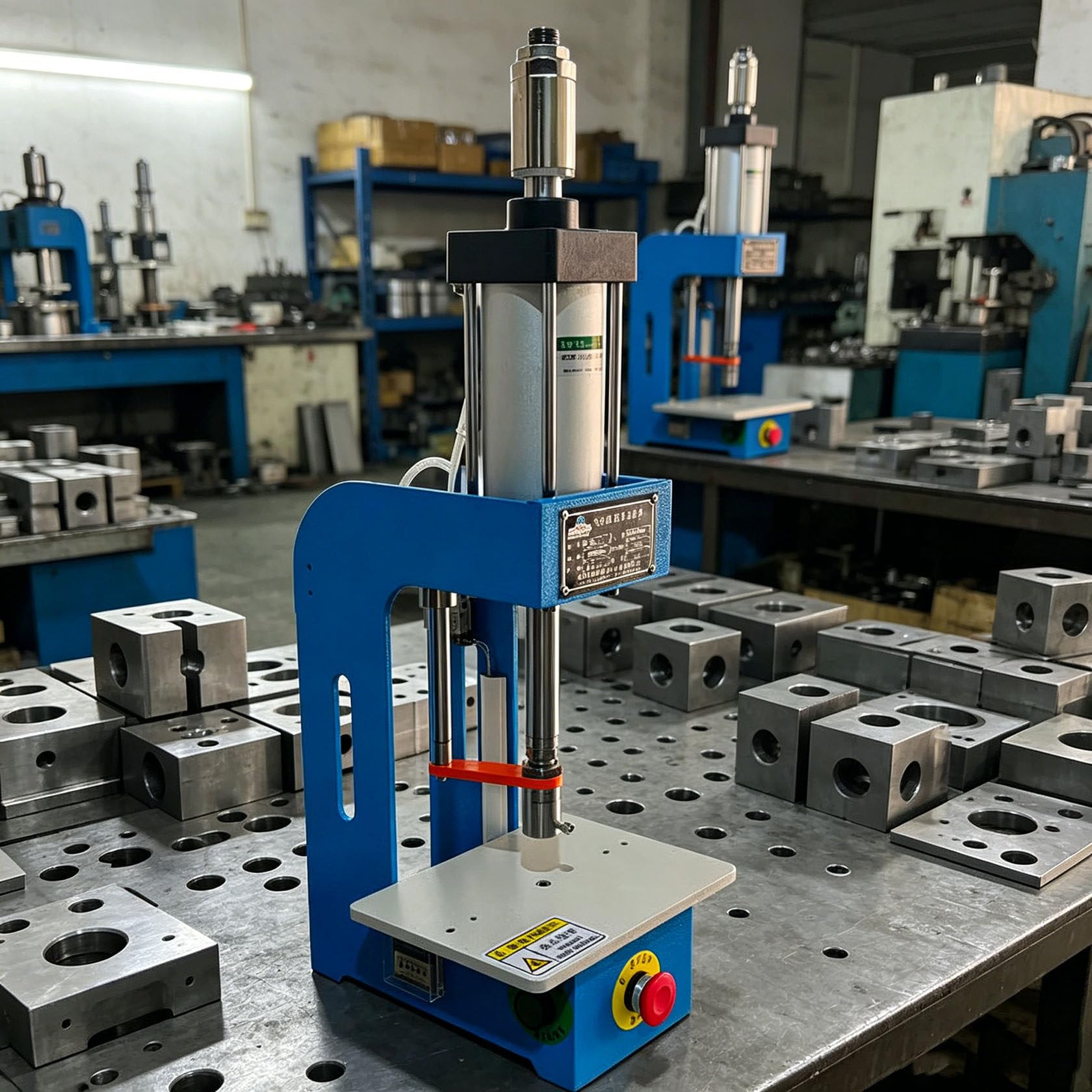 HUMNZR Pneumatic Punch Press Machine 660lb/300 Kg Desktop Punching Press Machine Adjustable Cylinder Stroke With 2 Buttons Controller For Small Hardware Assembly Punching Bending & Precision