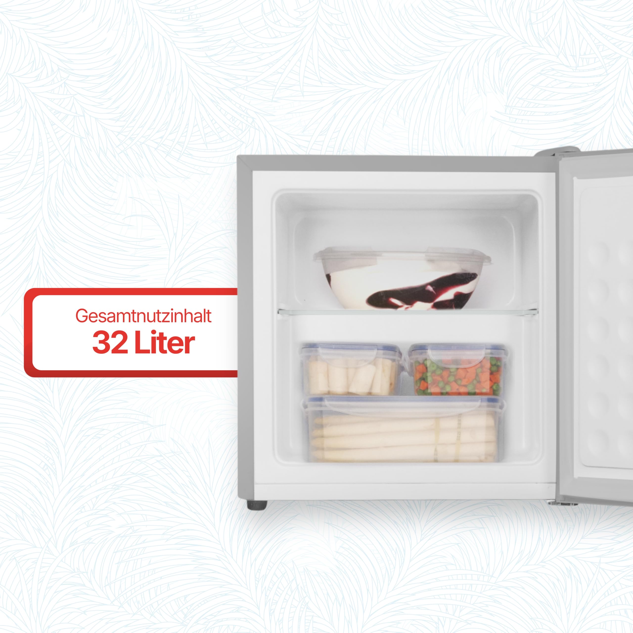 Amica Mini Gefrierschrank freistehend 50x48x44,5 cm 32L 4‑Sterne‑Gefrierfach mit Eiswürfelbehälter Freezer AGB 3010 E - Edelstahloptik