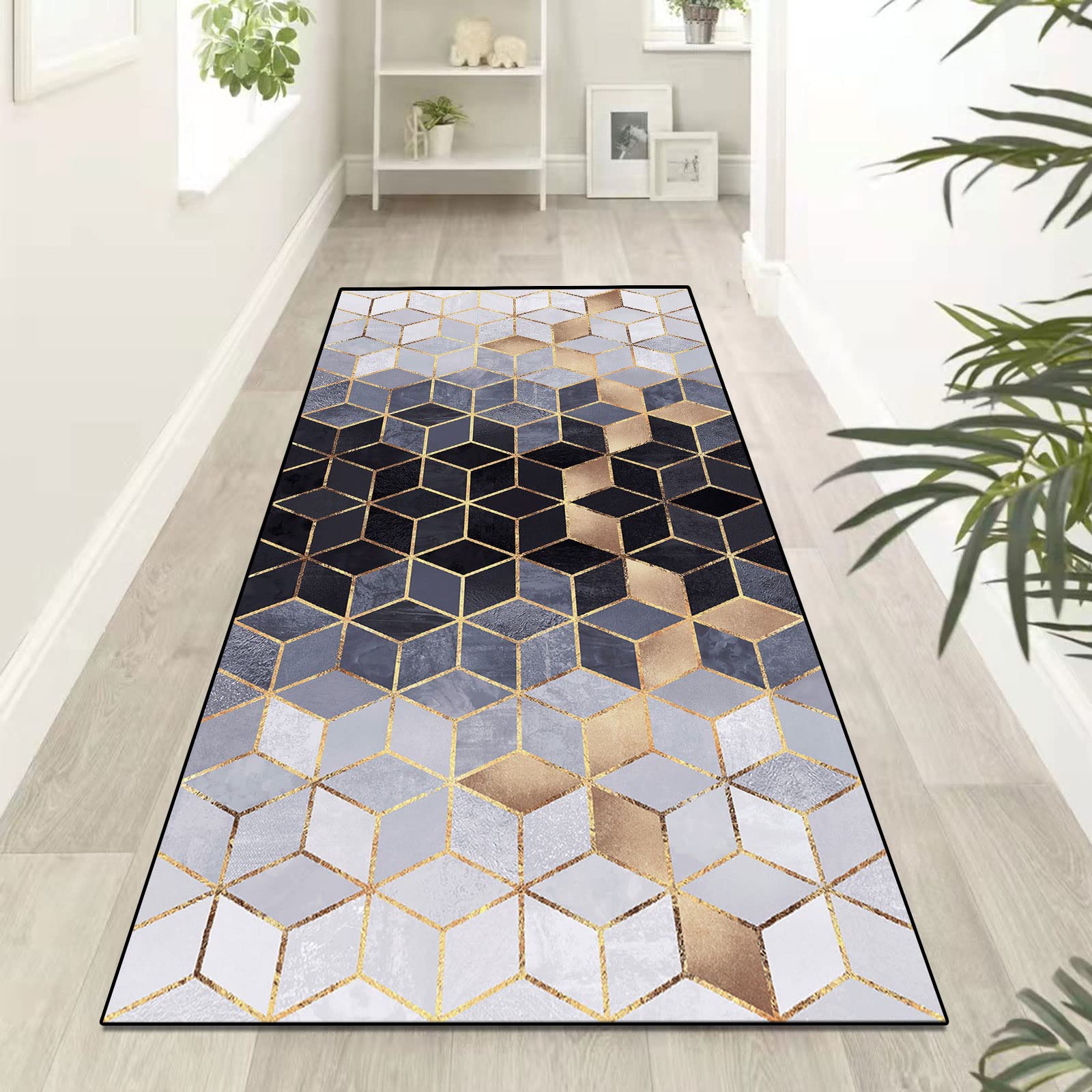 Teppichläufer Modern Küchenläufer Niederflor Flurläufer,Bunter Modern Geometrisch rutschfest Waschbar,für Korridor,Schlafzimmer,Innen Wohnzimmer,Küche - Anpassbar