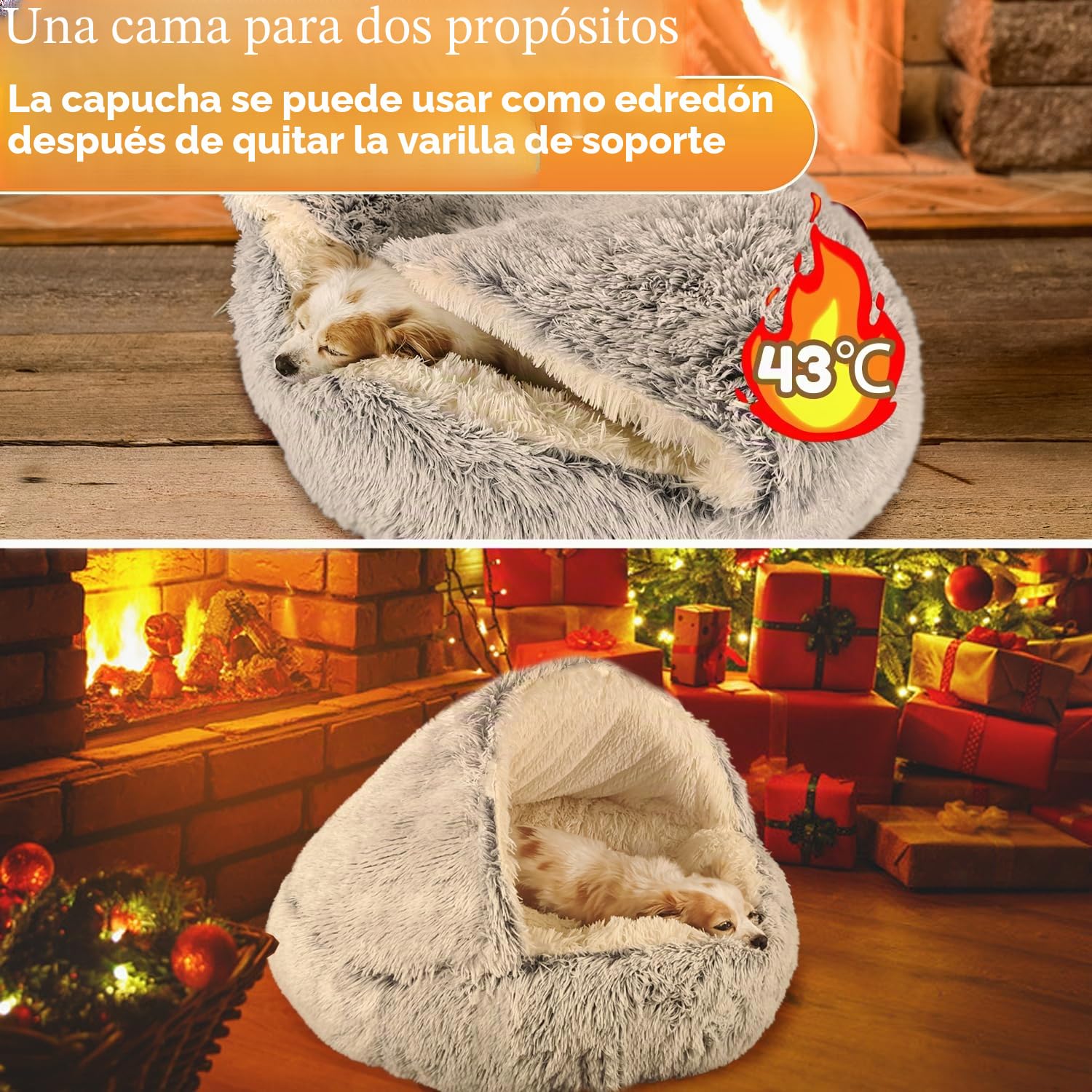 YAGE Cama Grande para Perros de 80 cm, con Capucha y Soportes: mullida y Relajante para Mascotas, Apta para Mascotas de Menos de 20 kg, Cama Tipo Cueva de Lujo Supersuave, Lavable