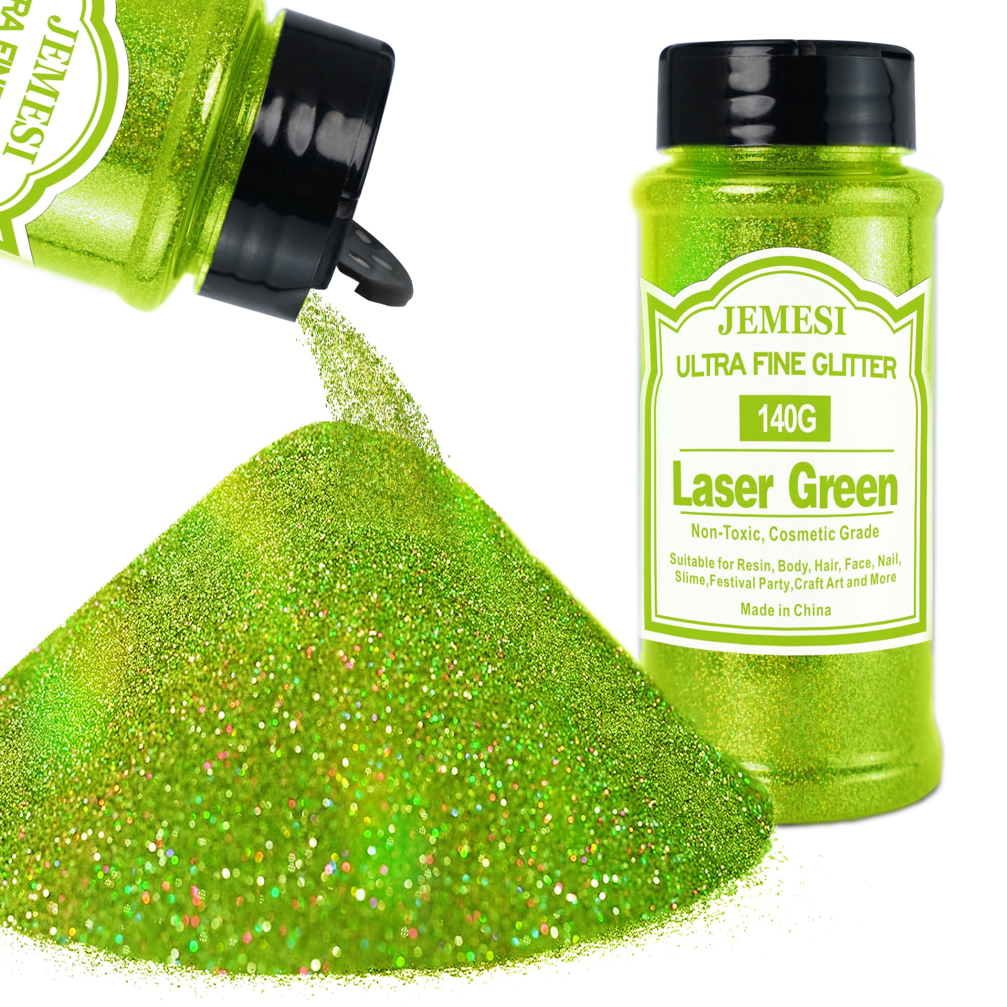 Glitter Olografici Ultrafini, Glitter Di Bellezza, Verde140g, Adatti Per Capelli, Viso, Corpo, Unghie e Trucco Natalizio. Adatti Anche Per Resina Epossidica, Vetro e Lavori Artigianali.